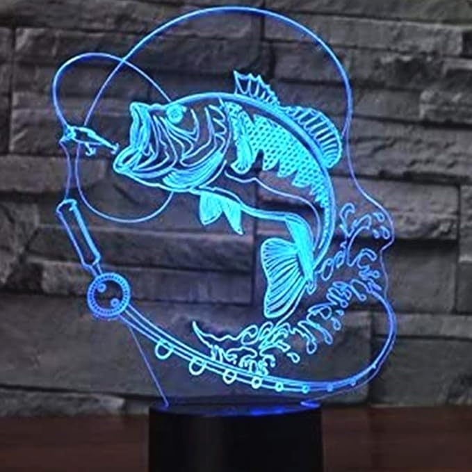 3D Fishing Fish Night Light Optical Illusion Led Lamp 7 Colors Changing Birthday Xmas Gift for Boys and Girls Kids Children Room Decor - Bloomnest