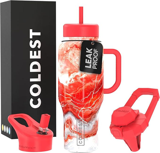 Coldest Tumbler with Handle and Straw - 100% Leak Proof Insulated Tumbler with Lid and Straw (3 Lids) - Stainless Steel Tumblers for Women & Men, Cup Holder Friendly Base, 36 oz (Molten Ivory) - Bloomnest