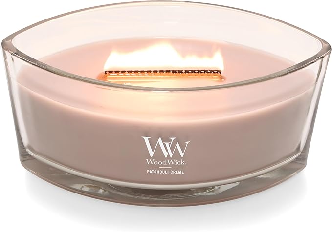 WoodWick Patchouli Crème Gifts for Women and Men, 16 oz Ellipse Candle with Crackling Wick - Bloomnest
