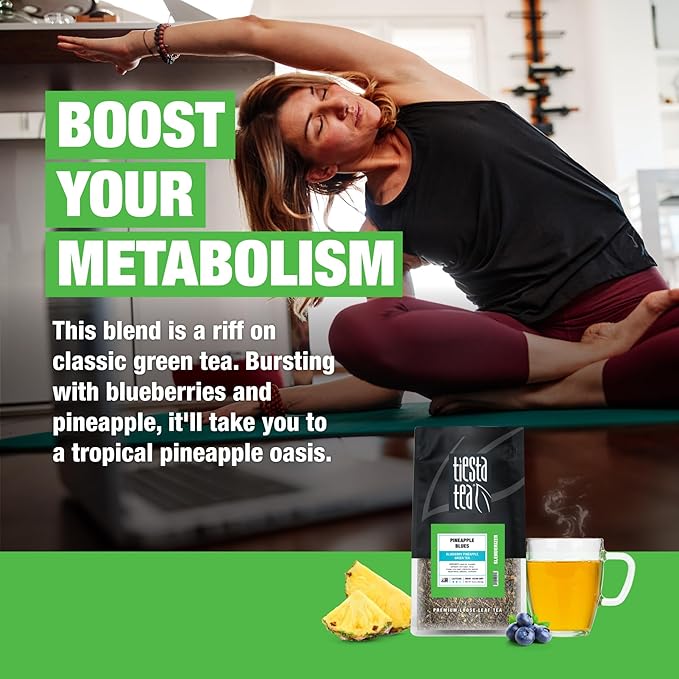 Tiesta Tea - Pineapple Blues, Loose Leaf, Blueberry Pineapple Green Tea, Premium Tropical Blend, Medium Caffeinated, Brews Up to 200 Cups, 16oz Resealable Bulk Pouch - Bloomnest