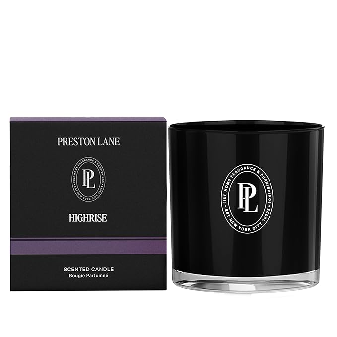 Preston Lane Luxury 2-Wick Scented Candle, Highrise, 7.5 oz Hand-Poured in USA | Long Burn Time (20-30 Hrs), Vegan Soy Wax Blend, Decorative Glass Vessel, Fine Italian Fragrance - Bloomnest