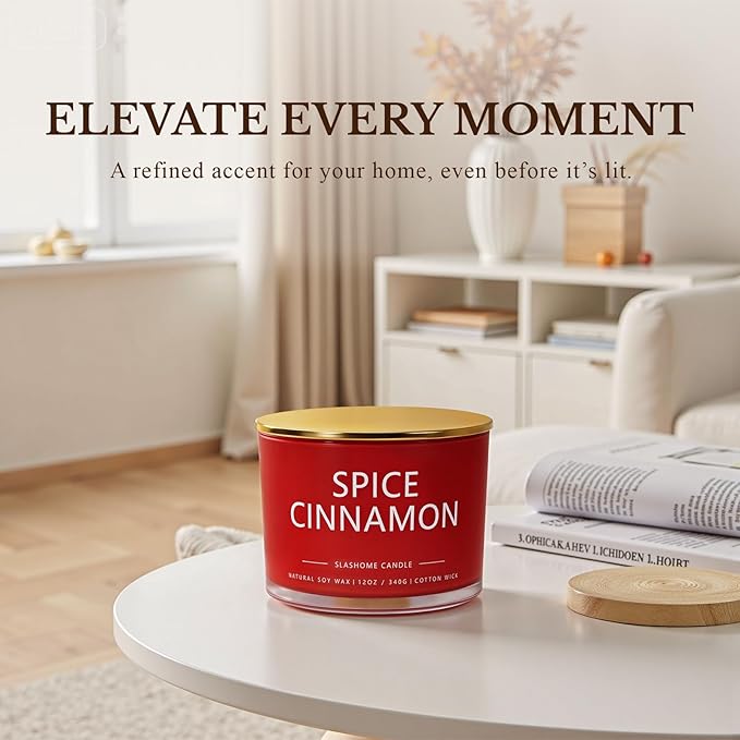 Cinnamon Spice Fall Candle, Large 3 Wick 12oz Luxury Candle, Elegant Autumn Gift for Women & Men, 60+ Hour Burn Time & Non-Toxic, Cozy Fall & Halloween Home Decor - Bloomnest
