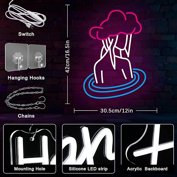 Lady Neon Signs for Wall Decor, Pink White Cloudy neon light LED Light Sign, USB Light Up Sign Neon with Dimmable Switch for Bedroom Birthday Party Decoration - Bloomnest