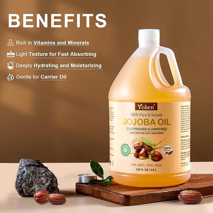 1 Gallon Jojoba Oil EWG Verified - 100% Pure Jojoba Oils Bulk Cold Pressed Unrefined Hexane Free Virgin Golden jojoba Carrier Oil for Hair Skin Massage DIY Natural Body Moisturizer - Bloomnest