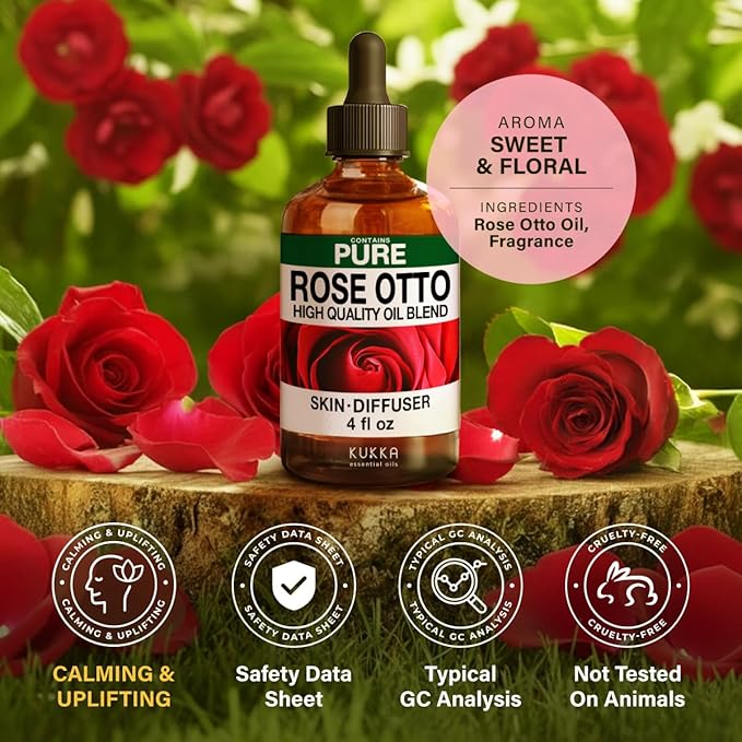 KUKKA Rose Otto Essential Oils - 4 Fl Oz - for Hair, Skin, Diffuser, Aromatherapy & DIY Soap Making Scent - Bloomnest