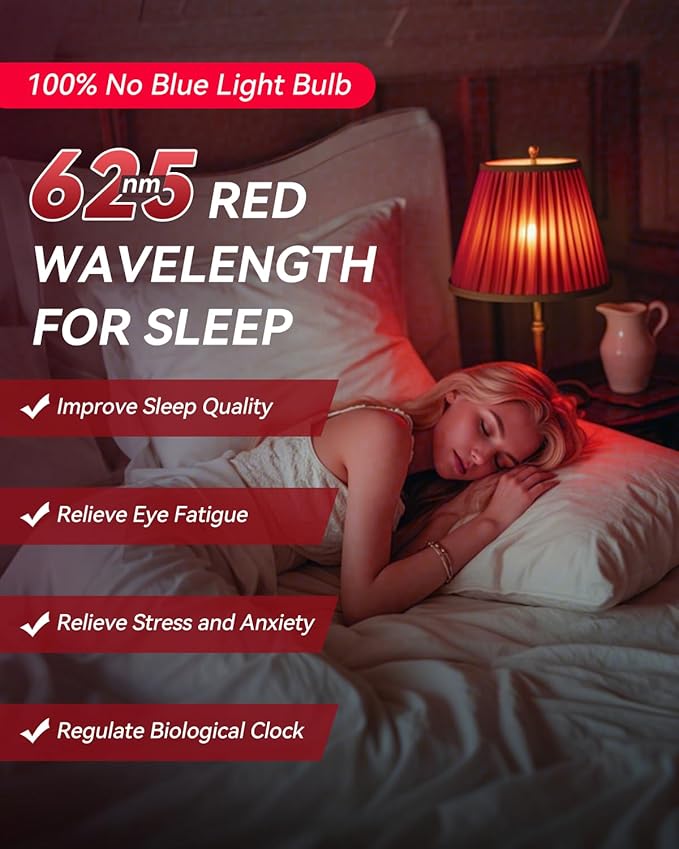 Neporal 3W 625nm Red Light Bulbs for Sleep, 100% Blue Light Blocking Bulb, Red Light Night Light for Melatonin Promoting, A19 40W Equivalent Dim Light Bulbs for Bedroom, Baby Nursery,2 Pack - Bloomnest