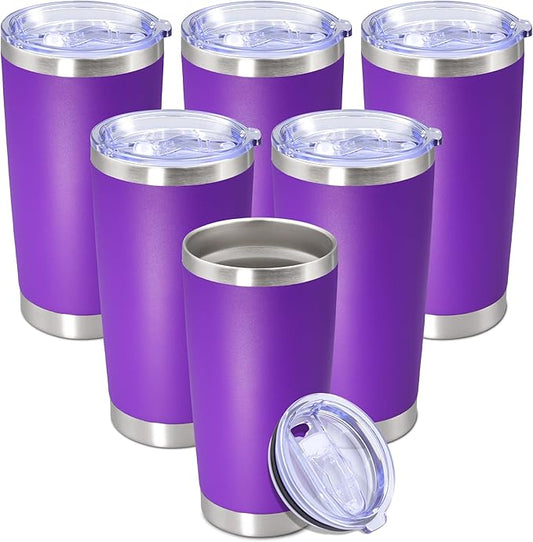 20 oz Tumbler with lid Double Wall Vacuum Insulated Tumblers Stainless Steel Coffee Mug Travel Coffee Tumbler Powder Coated Tumbler Cup Keep Hot&Cold - (PurPle 6 Pack)