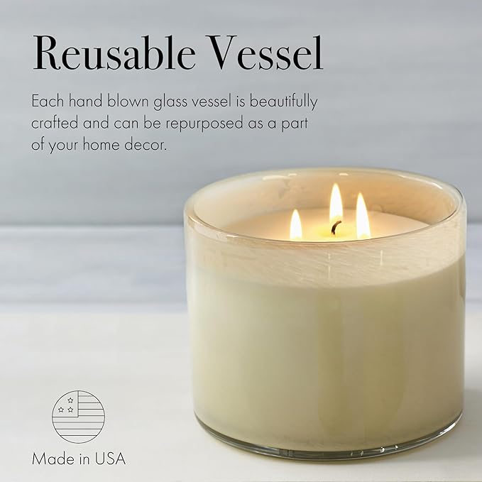 LAFCO New York 3-Wick Candle, Chamomile Lavender - 30 oz - 120-Hour Burn Time - Reusable, Hand Blown Glass Vessel - Made in The USA - Bloomnest