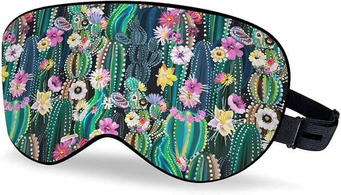 Blooming Cactus Sleep Eye Mask Cacti Succulents Colorful Abstract Cactuses Flowers Florals Men Women Sleep Mask with Adjustable Strap Eye Cover Eye Shade for Travel, Nap,Meditation - Bloomnest