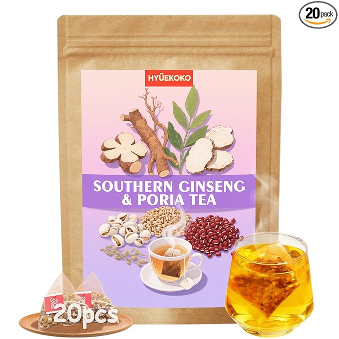 20 Bags Southern Ginseng Poria Tea, Caffeine-Free Natural Ingredients Herbal Tea Bags, Supports Brain, Skin and Sleep, No Additives, Daily Enjoyment Tea for Men & Women - Bloomnest