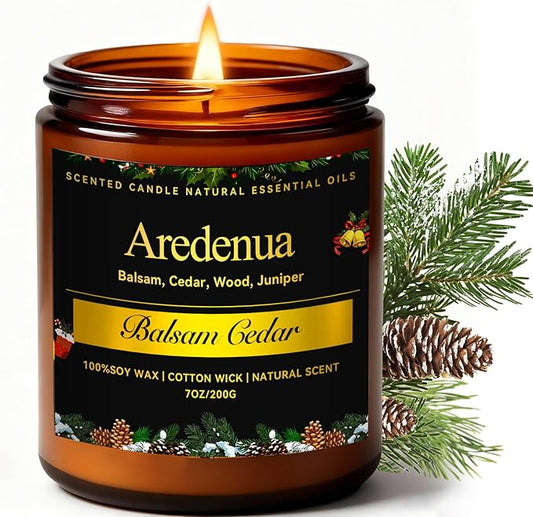 Balsam Cedar Candle | Christmas Scented Candle - Long Lasting Christmas Tree Pine Scent, Winter Holiday Candles - 7 oz Soy Candles Home Scented, Xmas Holiday Gift for Men & Women - Bloomnest