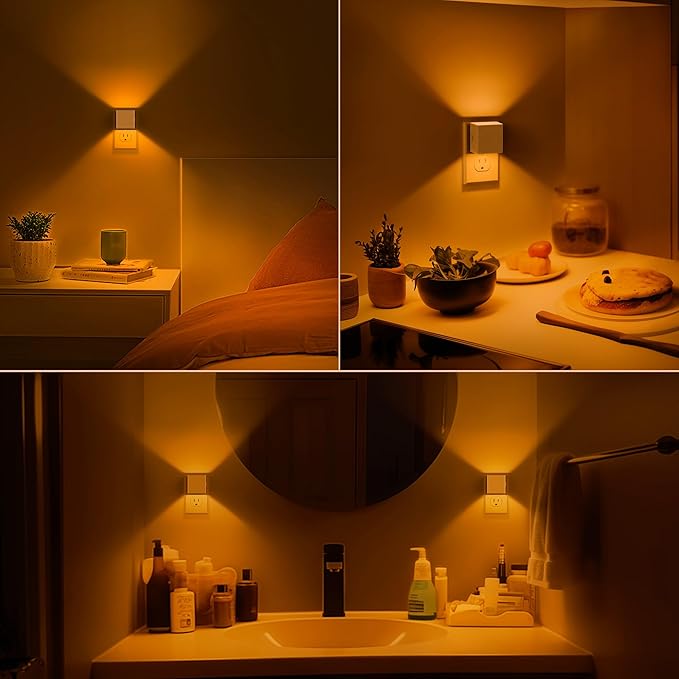 DORESshop LED Night Lights Plug into Wall [2 Pack], Plug in Nightlight, 3 Level Brightness Adjustable Night Light, Dusk to Dawn Sensor, Nightlights for Adults, Bedroom, Bathroom, Hallway, Amber - Bloomnest