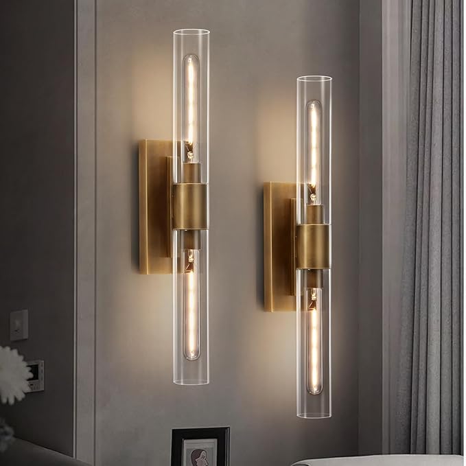 24.8" L Minimalist Style Wall Sconces Set of 2, Brass Wall Lights Fixtures Morden Cylinder Wall Light for Bathroom Vanity Light Indoor Wall Mounted Lamps for Living Room,Bedroom,Hallway - Bloomnest
