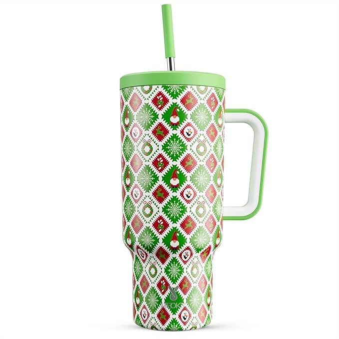 Meoky 40 oz Christmas Tumbler with Handle and Straw, Xmas Tumbler with Lid and Straw, Insulated Stainless Steel Travel Mug, Christmas Gifts for Women Men Adults (Snowy Santa) - Bloomnest