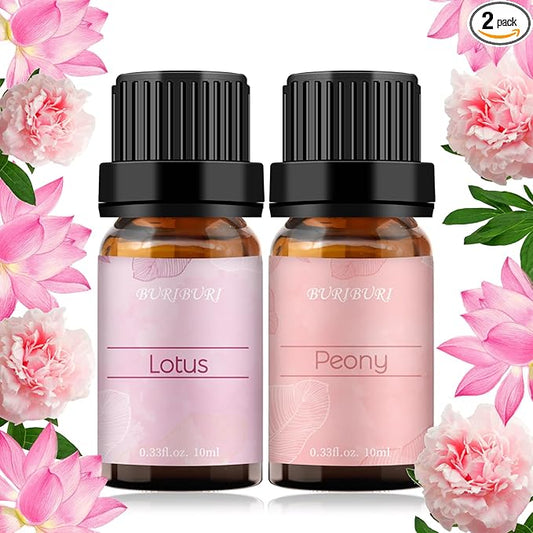 BURIBURI Lotus Essential Oil and Peony Essential Oils Gifts Set 2Pack, 100% Pure Natrual Flower Diffuser Oil for Massage, Soap Making, Skin Care, Soap/Candles Making BURIBURI