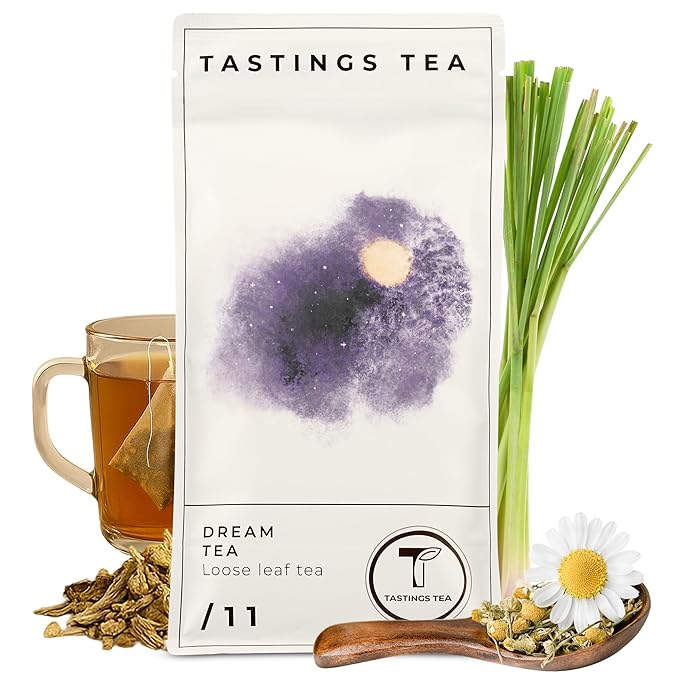 Tastings Tea Dream Loose Leaf, 8 oz | Calm Herbal Sleep Blend with Chamomile, Valerian & Lemon Grass | Natural Antioxidants for Wellness & Bed | Small Batch & Sustainably Sourced | Resealable Pouch - Bloomnest