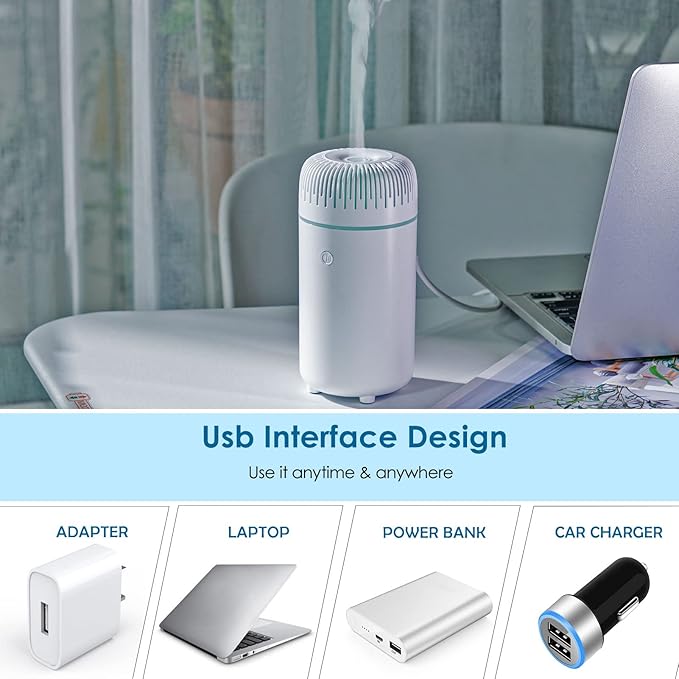 Car Diffuser Humidifier USB Aromatherapy Essential Oil Air Freshener USB Cool Mist Mini Portable Diffuser for Car Home Office Bedroom (White) - Bloomnest