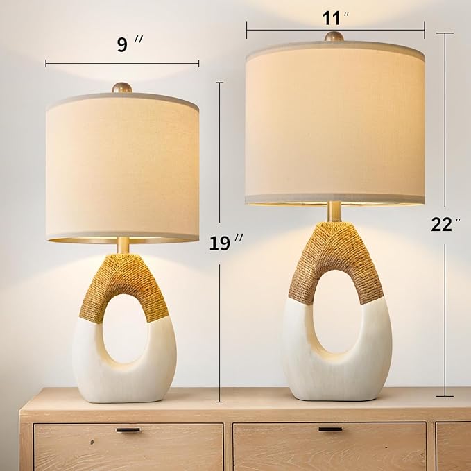 OYEARS 22” Boho Table Lamps for Bedroom Living Room Upgraded Set of 2 Medium Farmhouse Rattan Table Lamps, Rustic Home Decoration Nightstand Bedside Lamp for Office (Not Include Bulbs) - Bloomnest