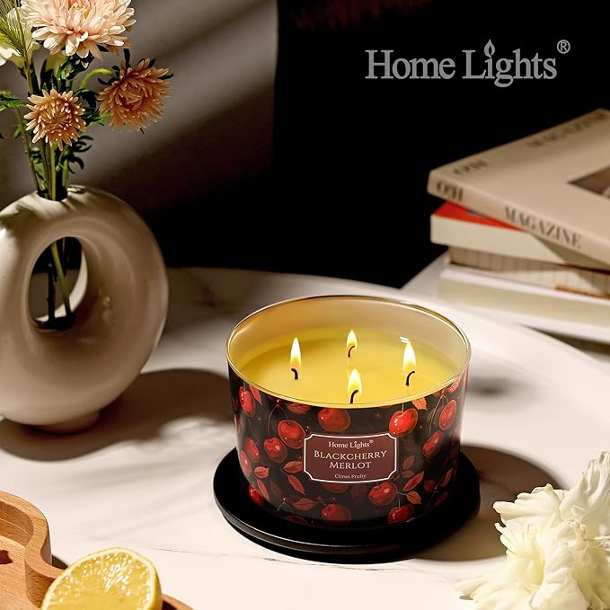 HomeLights Soy Wax Candles for Home Scented, 4-Wick Candles in Blackcherry Merlot Scented, Aromatherapy Candles Gift for Parties, Relaxing, Eclectic Mixed Styles, 18oz - Bloomnest