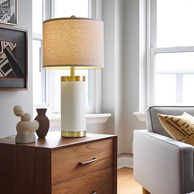24.5 inches Modern Ceramic Bedside Lamp Set of 2 for Bedroom Decor Farmhouse Table Lamp for Living Room Office Dorm - Bloomnest