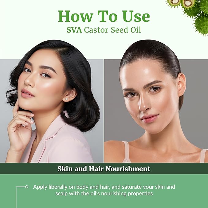 SVA Castor Seed Oil - 4 Fl Oz – 100% Natural Cold Pressed Castor Oil - for Face, Skin Care, Hair Care, Scalp Massage & Body Massage – Carrier Oil with Dropper - Bloomnest