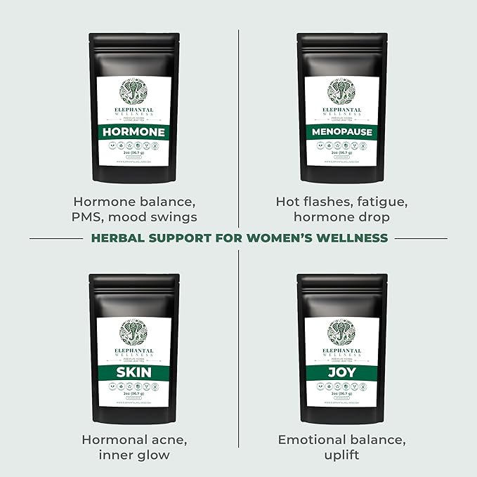 Elephantal Wellness Premium Hormone Herbal Tea | PCOS, Hormonal Balance & Mood Support with Chaste Berry, Shatavari, Dong Quai & Black Cohosh | Handmade, Non-GMO, Caffeine-Free Loose Leaf Blend – 4oz Loose Leaf, 40 Servings - Bloomnest