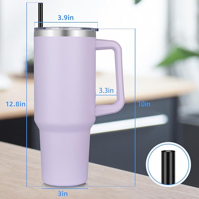 DOMICARE 40 oz Tumbler with Handle and Straw, Stainless Steel Tumbler with Lid and Straw, Reusable Vacuum Insulated Cup, Travel Coffee Mug, Lavender, 4Pack - Bloomnest