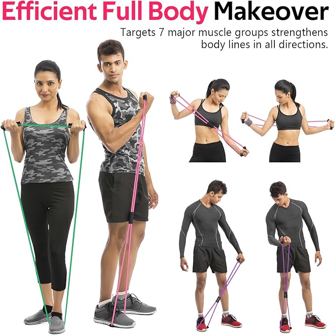 RENRANRING Figure 8 Fitness Resistance Bands with Handles - Exercise Tube Band Set of 3 for Arm and Shoulder Stretch, Rope 8 Word Elastic for Women and Men