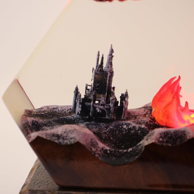 Handmade 3D Ocean Resin Lamp, Epoxy Ocean Night Light with Wooden Base, LED Color Changing Table Lamp, USB Powered Dragons Decor, Unique Ocean Gift for Bedroom & Home Office (Fire Dragon) - Bloomnest