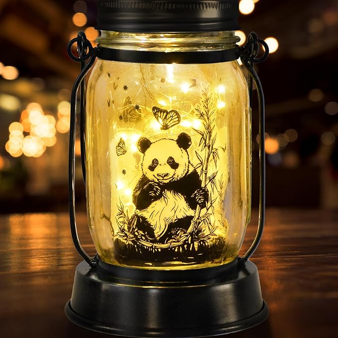 kyoryuger Panda Gifts for Women/Men/Kids Panda Solar Lanterns Mom Grandma Birthday Present Lantern Memorial Lights Solar Garden Decoration Outside for Yard, Patio,Backyard,Porch Torches - Bloomnest