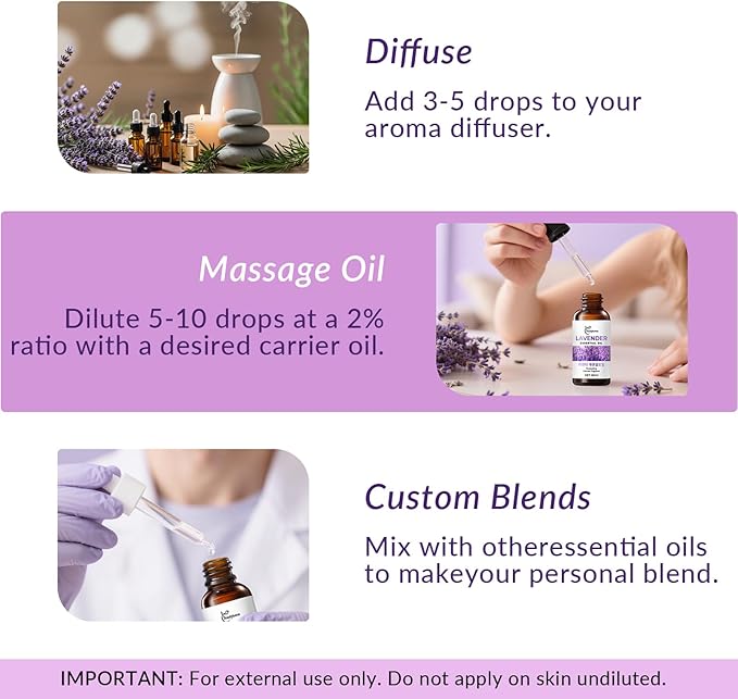 Lavender Essential Oil - 100% Pure & Natural Therapeutic Grade for Aromatherapy Diffuser, Skin & Hair Care - Relaxing & Calming Scent for Sleep Support - Large 60 mL Glass Bottle with Dropper OKADY