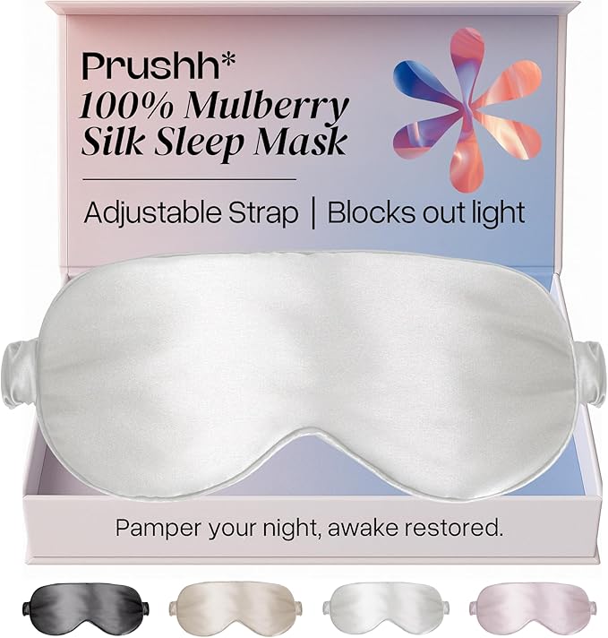 Adjustable Silk Sleep Mask Eye Covers | 100% Pure 6A Mulberry Silk | Blackout & Hypoallergenic | Concealed Strap for Women & Men | for Sleeping & Travel (Ivory White) - Bloomnest