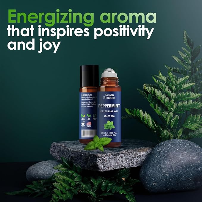Peppermint Essential Oil Roll-On 10 ml - Pure, Natural & Prediluted Oil Blend Roller with Fresh Minty Aroma - Aromatherapy & Headache Relief - Nexon Botanics - Bloomnest
