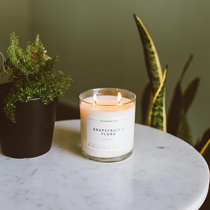 Calyan Wax Co. 2 Wick Candle, Grapefruit + Flora Scented Candle, 37 Hour Burn Time, Aromatherapy Soy Candles, Non Toxic & Vegan Soy Wax, Glass Tumbler Scented Candles, 8.8oz - Bloomnest
