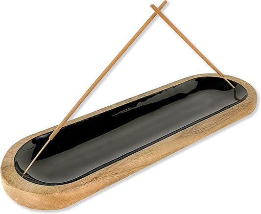 The Art Box Hand-Painted Incense Burner Holder Black - 12x4x1 inch Wooden Long Incense Stick Tray Holder for Modern Gift, Ash Catcher Incense Stick Holder - Meditation & Yoga - Bloomnest
