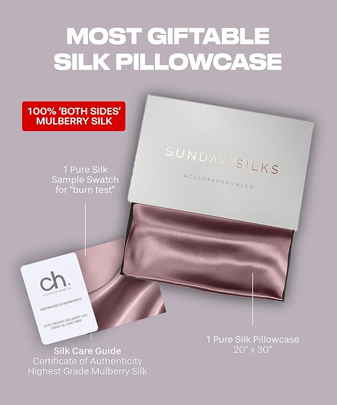 Colorado Home Co Mulberry Silk Pillowcase, Deep Mauve, Queen Size, 22 Momme, 100% Natural Silk, Anti-Aging, Anti-Acne, Dual Sided, 20" x 30" - Bloomnest