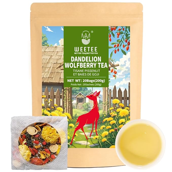 WT WEETEE Dandelion Wolfberry Tea, 10g * 20 Count Corn Firbe Tea Bags, Multiple Brewing, Made from Goji Berry Chrysanthemum Cassia Seed 7 Natural Herbal Ingredients, Wolfberry & Dandelion Herbal Tea - Bloomnest