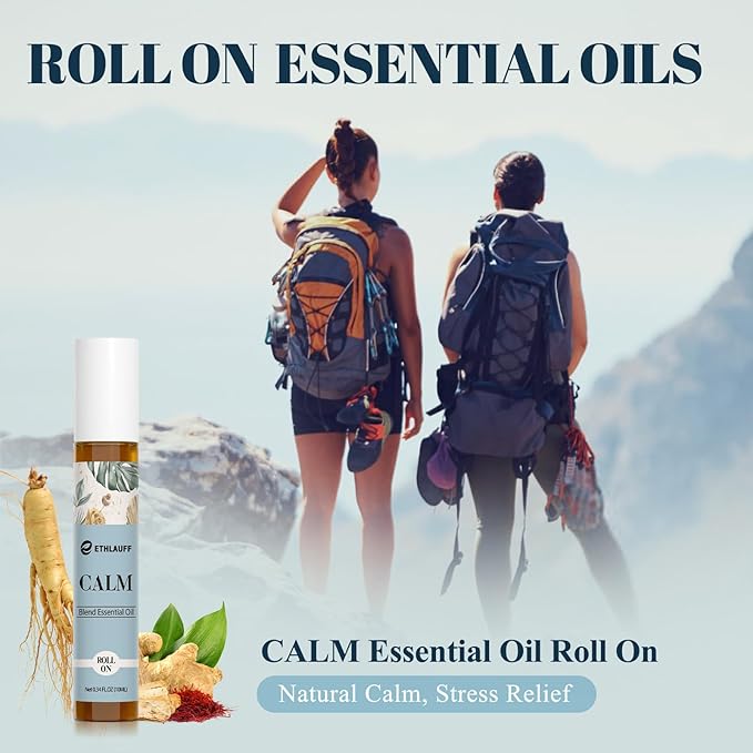 Calm Essential Oil Roll On, Aromatherapy Roll On Oil Blends for Stress Relief, Massage, Self Care Relaxation Gift - Bloomnest