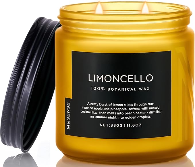 M&SENSE Limocello Scented Candle - 11.6oz Natural Soy Wax Non Toxic 70-Hour Slow Burning 2-Wick Lemon Highly Scent for Home Decor, Summer Candle for Yoga Spa & Meditation & Relaxing Gift - Bloomnest