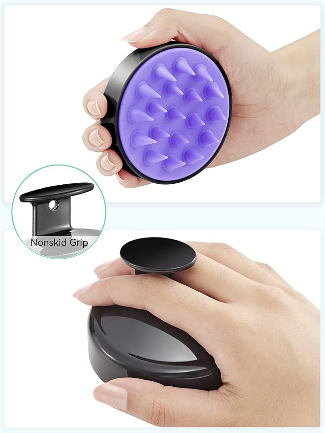 HEETA Scalp Massager Hair Growth, Soft Silicone Scalp Scrubber Shampoo Brush for Exfoliation, Dandruff Removal Head Massage Stress Relax, Wet & Dry Use for Thick Thin Curly Hair Care, Black HEETA