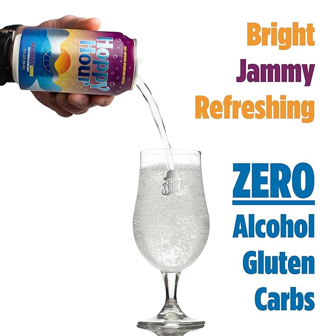 Hoppy Hour Sparkling Hop Water, Non-Alcoholic and Adaptogens Drink, Zero Sugar and Calories, Refreshing Blackberry Lemon Flavor, 12 oz Cans (12-Pack) - Bloomnest