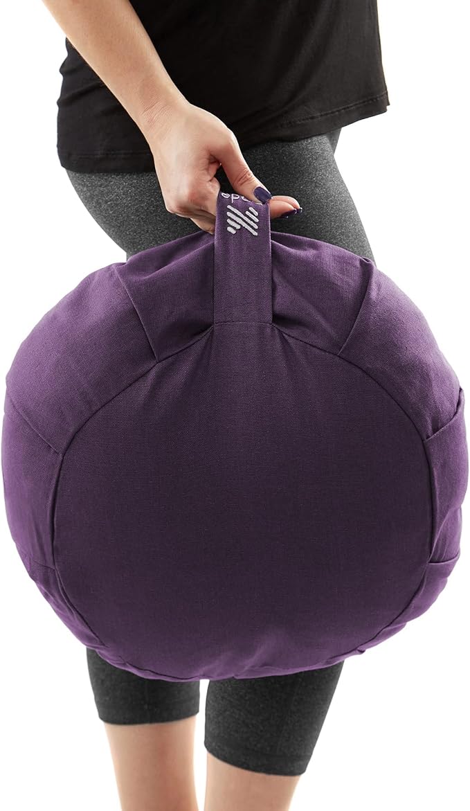 Zafu Meditation Cushion, 15" Round Buckwheat Yoga Pillow with Organic Cotton Cover - Bloomnest