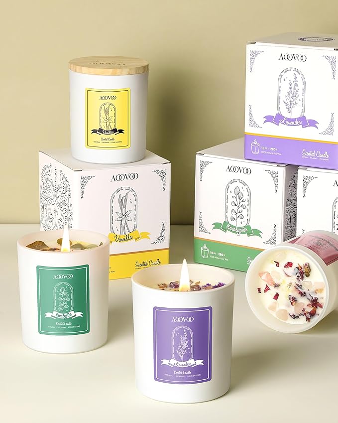 AOOVOO Lavender Scented Candles for Women - Aromatherapy Candle with Crystals Inside, 10oz Soy Candles for Home Scented, Birthday Gifts Christmas Candle for Women Mom - Bloomnest