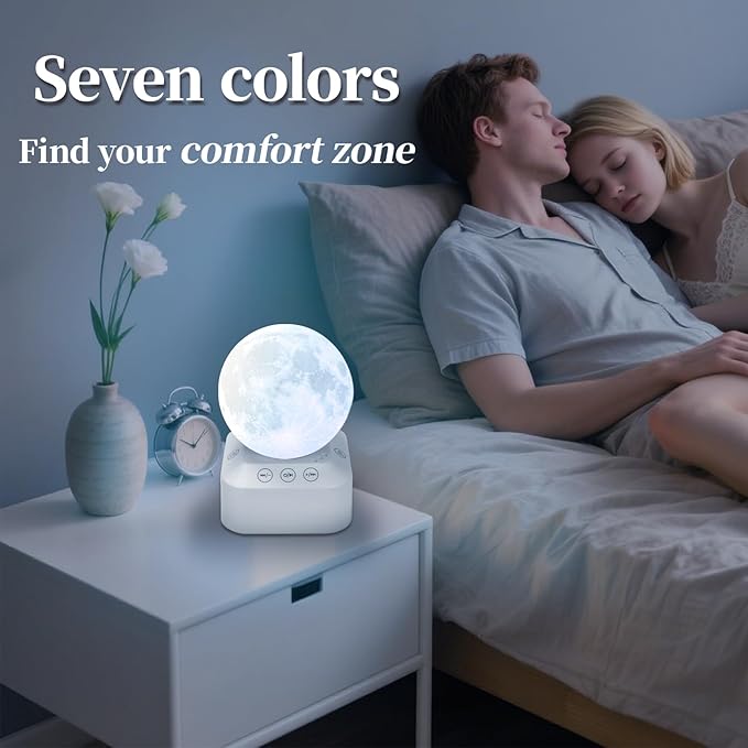 White Noise Sleep Machine with Moon Lamp Night Light,24 Soothing Sounds,Adjustable RGB Color Changing,Sleep Aid for Babies & Adults,Timer & Type-C Rechargeable,Reduces Stress & Improves Sleep Quality - Bloomnest
