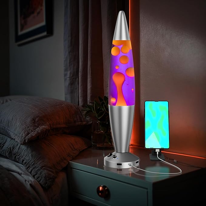 JAMBO Upgraded Motion Lamp – 16" Purple Liquid, Yellow Wax – USB Ports, Timer – Night Light for Adults, Teens, Kids – Bedroom, Living Room, Office Décor Lamp - Bloomnest