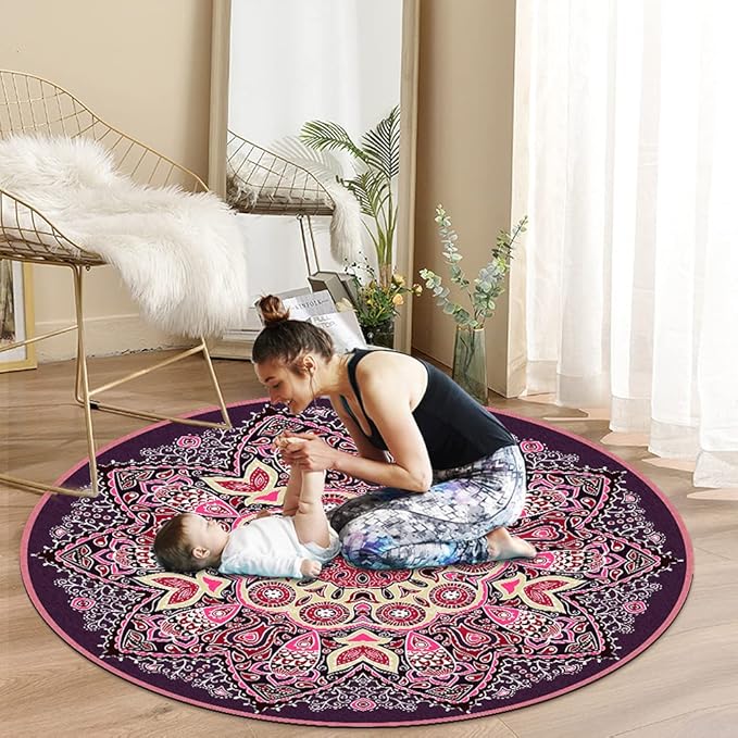Knsbk Large Round Yoga Mat 4.6'X3.5mm for Exercise Premium Extra Thick, Ultra Comfortable, Non Slip, Meditation Mat - Bloomnest
