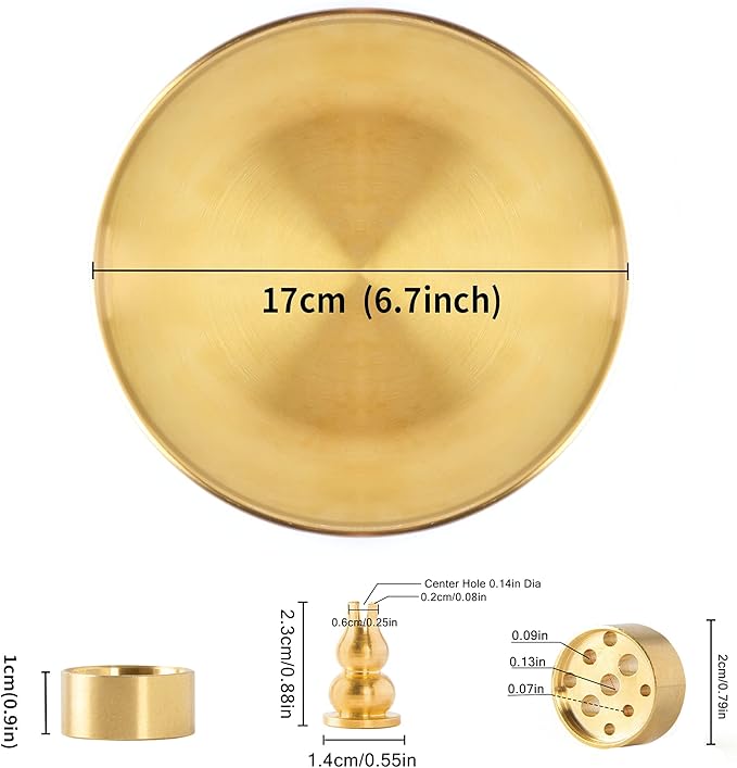 3 in 1 Incense Burner - 6.7 Inch Brass Incense Holder for Incense Sticks/Coil Incense/Incense Cones - Metal Gourd-Shaped Ash Catcher for Meditation Yoga Room Home Decor ZX11M - Bloomnest