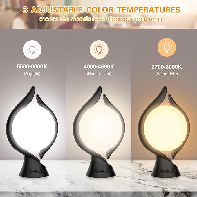 Voraiya Light Therapy Lamp 10000 Lux, UV-Free Therapy Light with 5 Brightness, 3 Color Temperature, 4 Timer, Memory Function, Full Spectrum, Bright Seasonal Sun Light Lamp for Bedroom, Office (Black) - Bloomnest