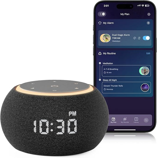 Hotmoon Alarm Clock with Sound Machine, Luna Pro Dual-Stage Alarm, 507 Sounds for Sleep, Smart Light & Timer, Pink Green Brown White Noise Machine for Sleeping Adult Office Privacy Gift, Plug in - Bloomnest