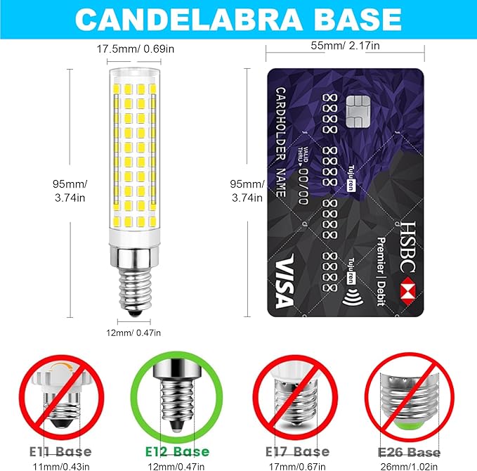 Dimmable E12 Led Bulbs 120W 150W Equivalent 12W Candelabra Light Bulbs, Cool White 6000K, AC120V 1000 Lumen for Chandelier Ceiling Fan,3 Pack - Bloomnest